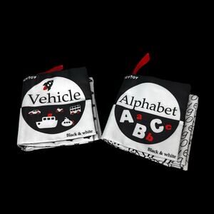 Teytoy Soft Baby Book Lot 2 Alphabet Vehicle Black White Cloth Crinkle Sensory
